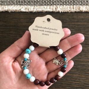 Turtles Turquoise and wood beads handmade charm bracelet S/M